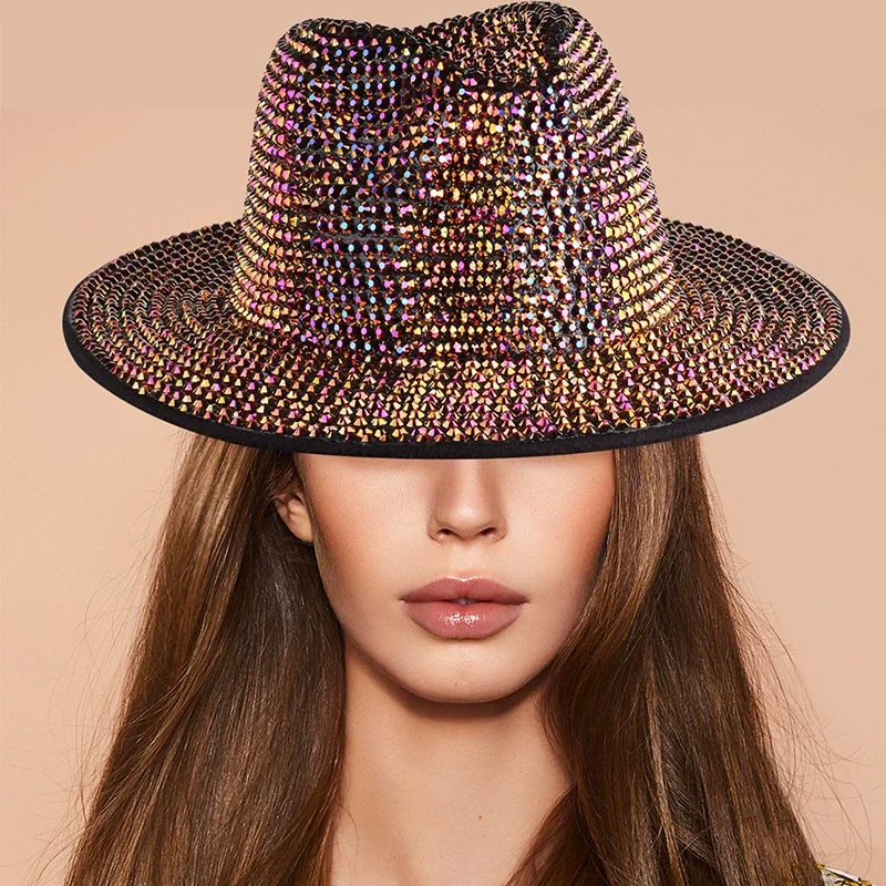 Unisex Full Diamond Cowboy Hat Panama Men's Women's Jazz Hats Wide Brim Rhinestone Design Stage Party Stage Performance Fedora
Unisex Full Diamond Cowboy Hat Panama Men's Women's Jazz Hats Wide Brim Rhinestone Design Stage Party Stage Performance Fedora