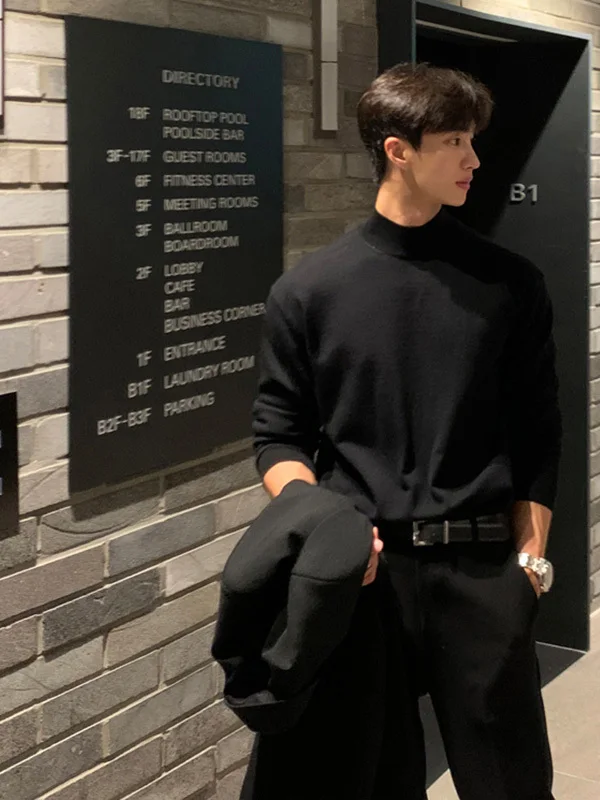 Korean British Style Half High Collar Men's Sweater Inner Wear Black Lazy High-End Knitted Shirt for Coat Matching
Korean British Style Half High Collar Men's Sweater Inner Wear Black Lazy High-End Knitted Shirt for Coat Matching