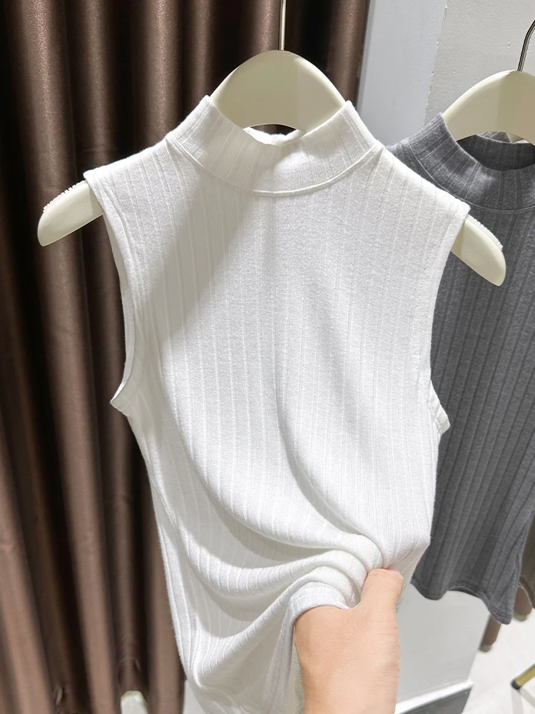 Модный универсальный вязаный топ с имитацией воротника-стойки для женщин, осенний, белый, базовый слой, футболка-майка
Модный универсальный вязаный топ с имитацией воротника-стойки для женщин, осенний, белый, базовый слой, футболка-майка