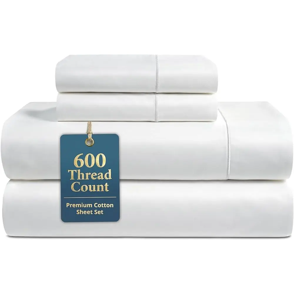 600 Thread Count 100% Cotton King Size Sheets - Deep Pocket & Elastic Edge for Everyday Comfort
600 Thread Count 100% Cotton King Size Sheets - Deep Pocket & Elastic Edge for Everyday Comfort