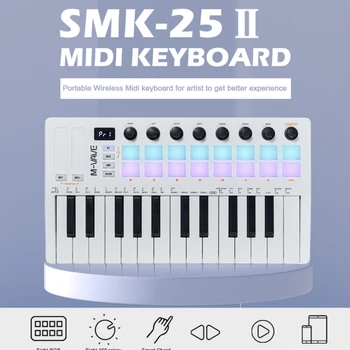 M-VAVE SMK-25 II MIDI 패드 컨트롤러 키보드, USB 미니 25 키, 16 RGB 드럼 패드, 8 노브 및 음악 제작, 소프트웨어 포함