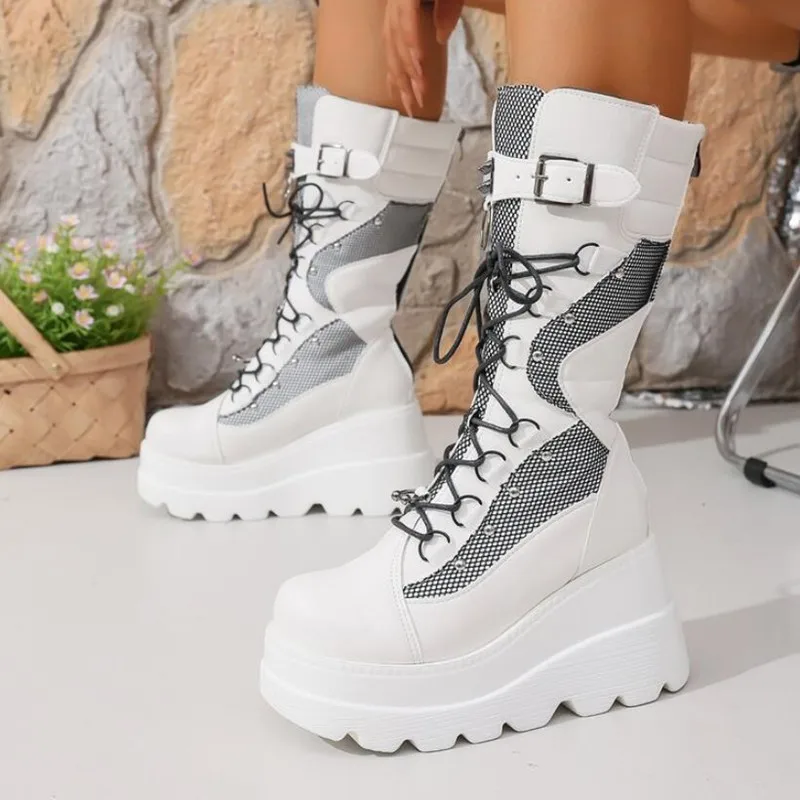 New Brand Ladies Goth Platform Boots Fashion Rivet Buckle Punk Wedges High Heels women's Boots Party Street Cosplay Woman Shoes
New Brand Ladies Goth Platform Boots Fashion Rivet Buckle Punk Wedges High Heels women's Boots Party Street Cosplay Woman Shoes
