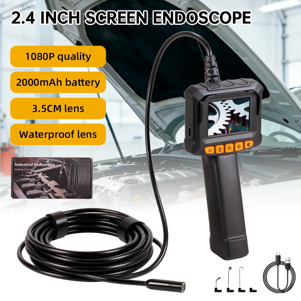 KERUI Endoscope Camera With Light 2.4" LCD Screen Inspection Cameras IP67 Waterproof Borescope HD 1080P Endoscope Camera Tools