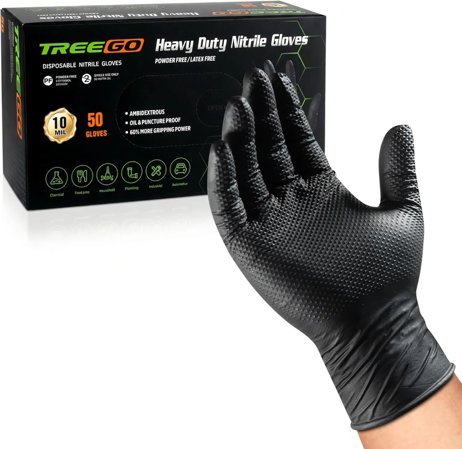 10 Mil Nitrile Gloves Large - Disposable Heavy Duty Rubber Gloves, Raised Diamond Texture Mechanic Gloves, Latex Free Industrial Work Gloves for Garage & Tools, 50 Count
10 Mil Nitrile Gloves Large - Disposable Heavy Duty Rubber Gloves, Raised Diamond Texture Mechanic Gloves, Latex Free Industrial Work Gloves for Garage & Tools, 50 Count