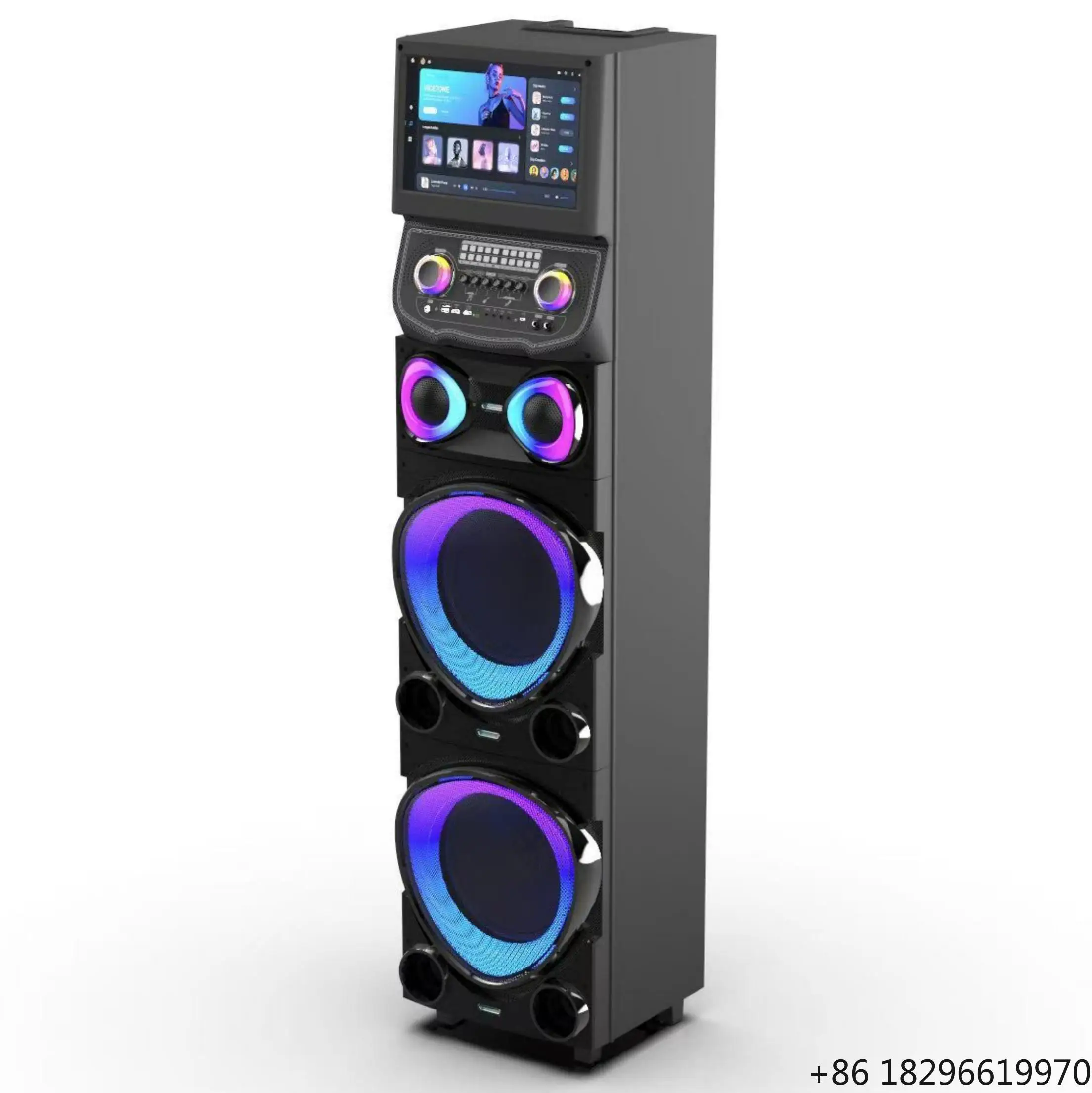 100W high power karaoke subwoofer speaker, 15.4 inch touch display, outdoor mobile KTV with wireless mic party audio system
100W high power karaoke subwoofer speaker, 15.4 inch touch display, outdoor mobile KTV with wireless mic party audio system