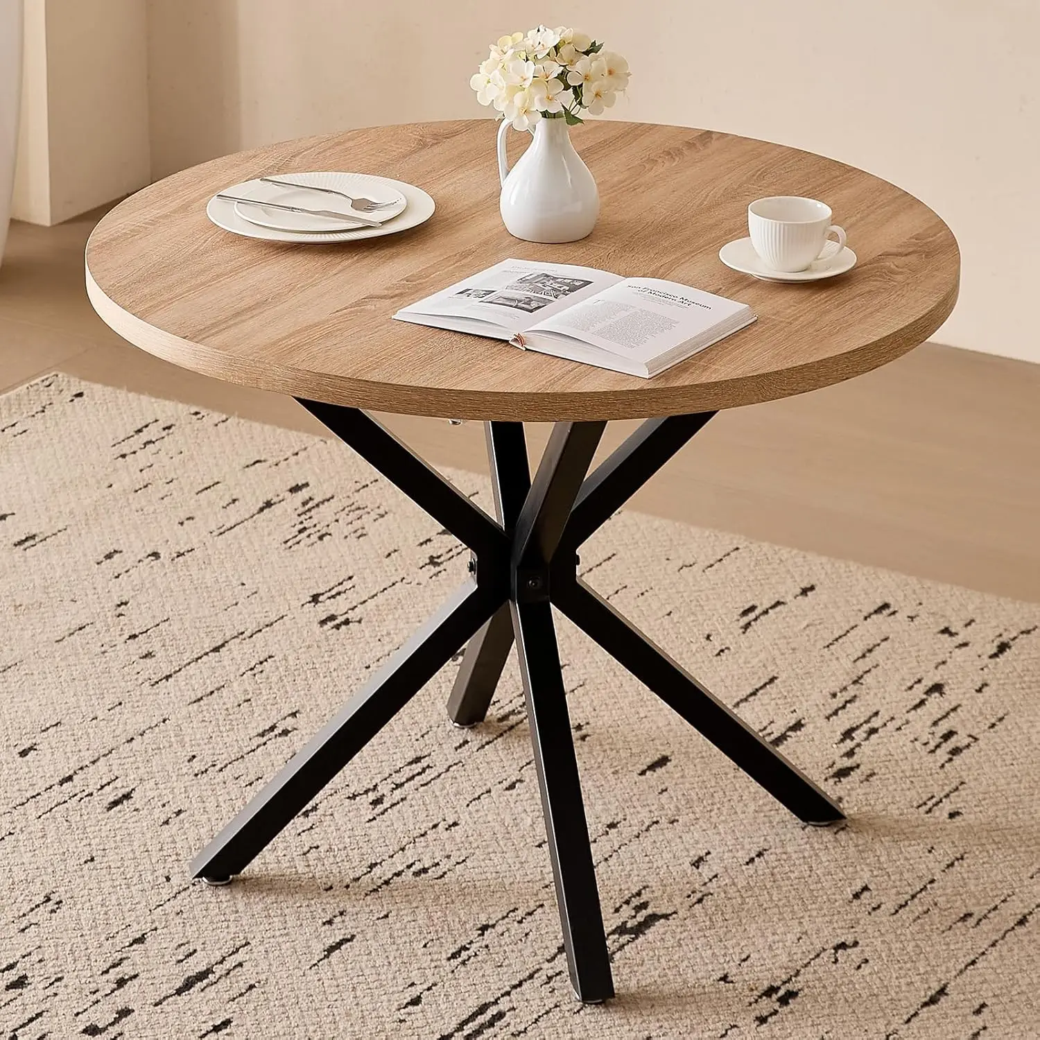 39" Round Dining Table Metal Cross Legs Mid-Century Kitchen Leisure for 4 Apartment Space Saving Natural, Customized
39" Round Dining Table Metal Cross Legs Mid-Century Kitchen Leisure for 4 Apartment Space Saving Natural, Customized