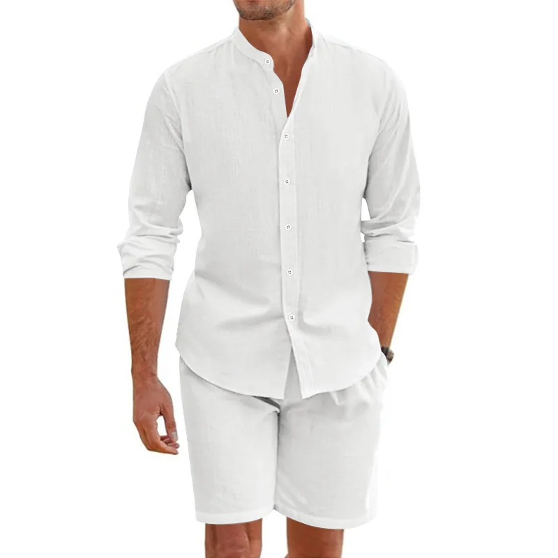 Men's spring and summer suit linen button shirt long-sleeved shorts cardigan simple casual beach suit
Men's spring and summer suit linen button shirt long-sleeved shorts cardigan simple casual beach suit
