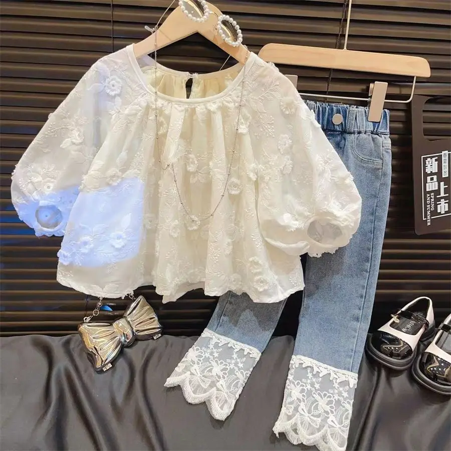 Baby Girls Set Summer Clothing New Children's Half Sleeves Doll Shirt Jeans Two piece Set for Girls
Baby Girls Set Summer Clothing New Children's Half Sleeves Doll Shirt Jeans Two piece Set for Girls