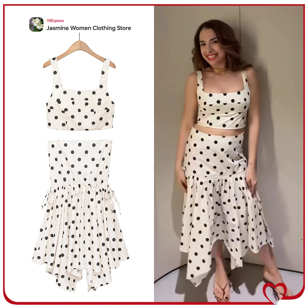 Stylish Women New Matching Sets Elegant Polka Dot Skirt Sets Square Neckline Polka Dot Crop Strap Top and Asymmetric Midi Skirt
Stylish Women New Matching Sets Elegant Polka Dot Skirt Sets Square Neckline Polka Dot Crop Strap Top and Asymmetric Midi Skirt