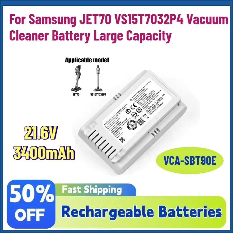 In Stock New VCA-SBT90E 21.6V 3400mAh Rechargeable Battery for Samsung JET70 VS15T7032P4 Vacuum Cleaner Battery Large
In Stock New VCA-SBT90E 21.6V 3400mAh Rechargeable Battery for Samsung JET70 VS15T7032P4 Vacuum Cleaner Battery Large