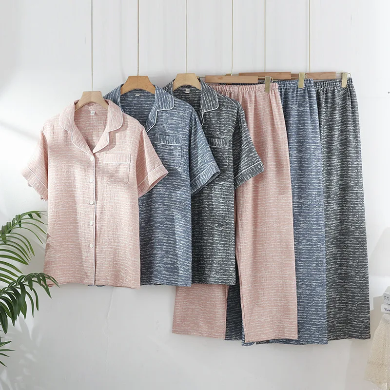 2025 Summer New Couple's Pajama Set 100% Cotton Double layer Gauze Short sleeved Pants Men's and Women's Home Furnishing Set
2025 Summer New Couple's Pajama Set 100% Cotton Double layer Gauze Short sleeved Pants Men's and Women's Home Furnishing Set