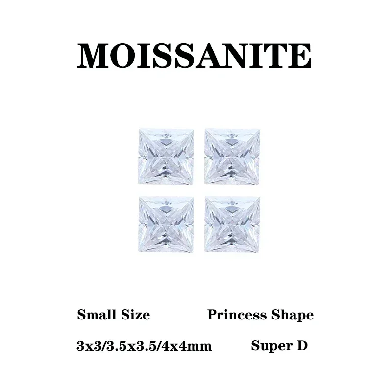 Moissanite Stone Super White D Color Princess Cut VVS1DIY Charms Ring Necklace Earrings Materials Extremely Shiny Quality
Moissanite Stone Super White D Color Princess Cut VVS1DIY Charms Ring Necklace Earrings Materials Extremely Shiny Quality