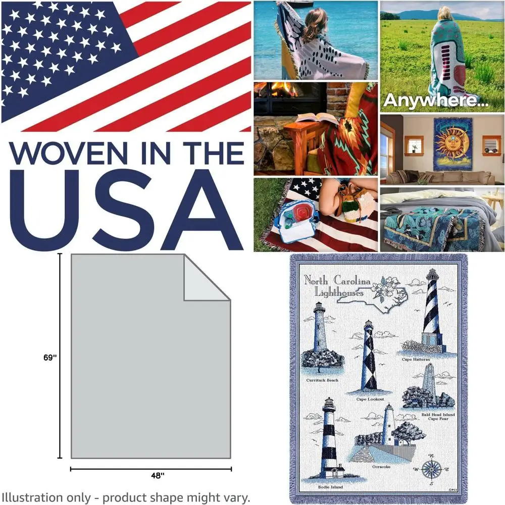 Хлопковое одеяло North Carolina Lighthouse — Curritick, Cape Lookout, Hatteras, лысая голова, Ocracoke, Bodie — производство США (69x48
Хлопковое одеяло North Carolina Lighthouse — Curritick, Cape Lookout, Hatteras, лысая голова, Ocracoke, Bodie — производство США (69x48