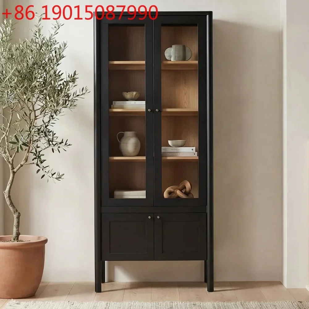 Nordic light luxury solid wood bookcase, black glass door display
Nordic light luxury solid wood bookcase, black glass door display