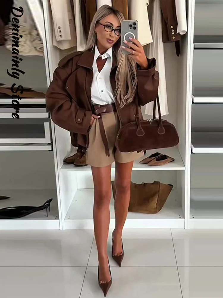 Fashion Brown Bomber Jackets Women Loose Lapel Zipper Long Sleeve Female Coats 2025 Autumn Lady Street Chic Outwears
Fashion Brown Bomber Jackets Women Loose Lapel Zipper Long Sleeve Female Coats 2025 Autumn Lady Street Chic Outwears