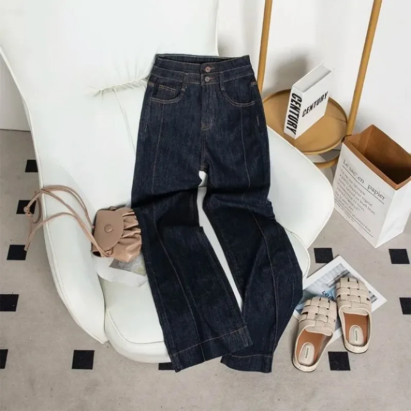 Women's Dark Blue Denim Pants Contrast Stitch Cuffed Hem Straight Leg Jeans Casual High Waist Trousers
Women's Dark Blue Denim Pants Contrast Stitch Cuffed Hem Straight Leg Jeans Casual High Waist Trousers