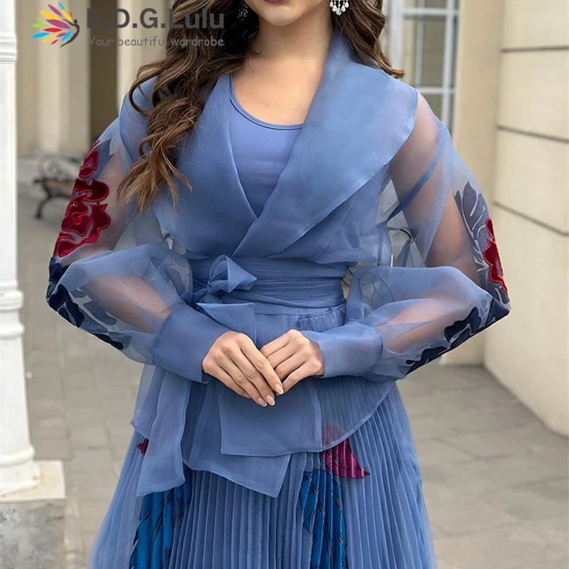 EDGLuLu 2025 New Arrival Printed Long Sleeves Blouse Turn-Down Collar Lace-Up See Through Organza Blue Blouse Shirt 0429
EDGLuLu 2025 New Arrival Printed Long Sleeves Blouse Turn-Down Collar Lace-Up See Through Organza Blue Blouse Shirt 0429