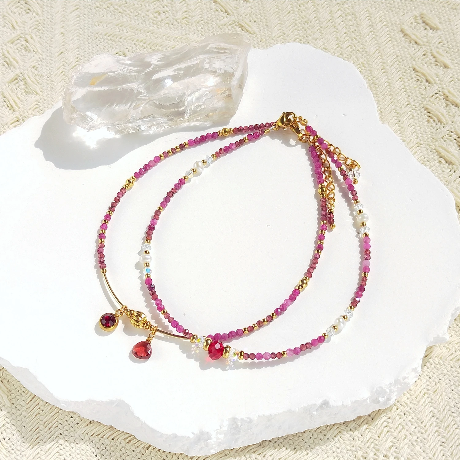 Lii Ji Natural Stone 2mm Ruby Garnet With Crystal Beaded Anklet 24+3cm Handmade Bohe Fashion Jewelry For Female
Lii Ji Natural Stone 2mm Ruby Garnet With Crystal Beaded Anklet 24+3cm Handmade Bohe Fashion Jewelry For Female