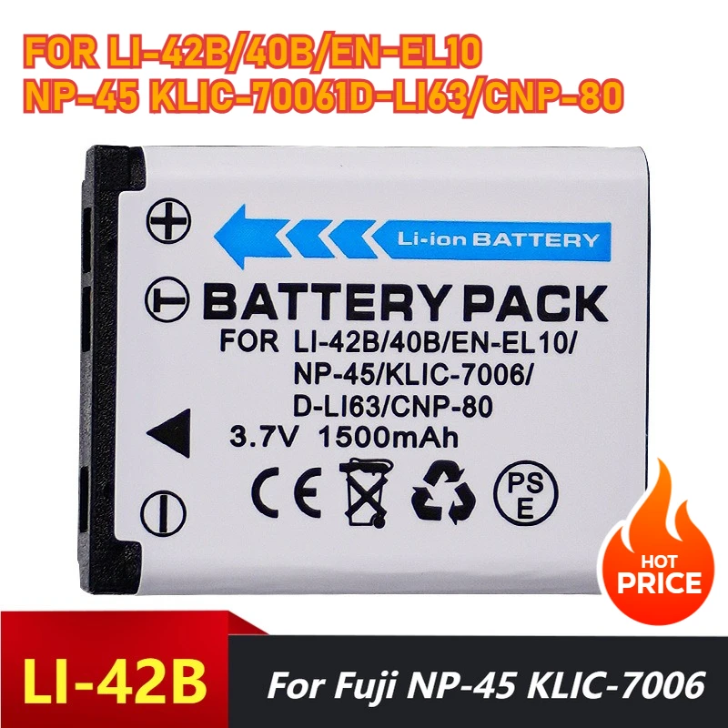 2PCS 3.7V 1500mAh Camera Batteries for Fujifilm NP-45 KLIC-7006 D-LI63 D-LI108 NP-80 LI-42B Batteries
2PCS 3.7V 1500mAh Camera Batteries for Fujifilm NP-45 KLIC-7006 D-LI63 D-LI108 NP-80 LI-42B Batteries