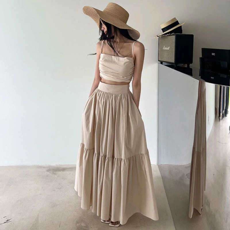 Summer Versatile Slim Short Camisole Suits Women High Waist A-Line Pleated Long Skirt Elegant Skirt Two Piece Set Women 2024
Summer Versatile Slim Short Camisole Suits Women High Waist A-Line Pleated Long Skirt Elegant Skirt Two Piece Set Women 2024