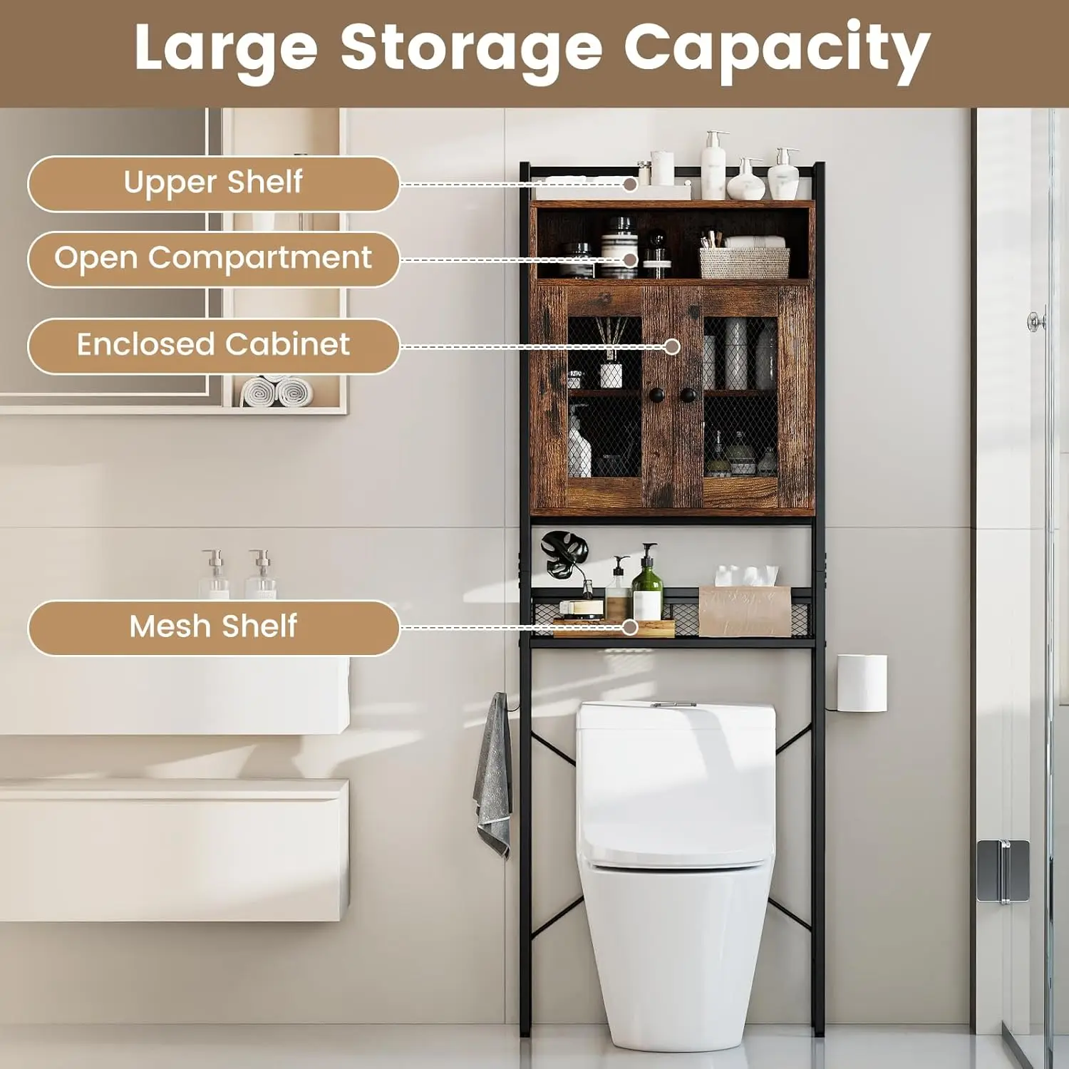 Over Toilet Storage Cabinet Bathroom Space Saver w/ Paper Hook Mesh Door Metal Stand Laundry Restroom 24", Customized
Over Toilet Storage Cabinet Bathroom Space Saver w/ Paper Hook Mesh Door Metal Stand Laundry Restroom 24", Customized