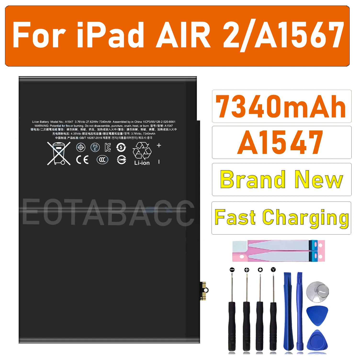 2025 Years 7340mAh A1547 Tablet Battery for Apple IPad 6th & Air 2 A1567 Replacement Bateria Batteries+Free Tools
2025 Years 7340mAh A1547 Tablet Battery for Apple IPad 6th & Air 2 A1567 Replacement Bateria Batteries+Free Tools