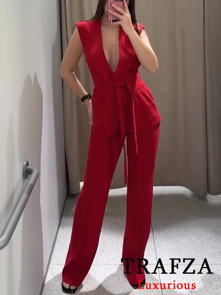 TRAFZA Casual Office Lady Solid Women Suit V-Neck Sashes Vest Straight Slim Zipper Pants New Fashion 2025 Spring Summer Sets
TRAFZA Casual Office Lady Solid Women Suit V-Neck Sashes Vest Straight Slim Zipper Pants New Fashion 2025 Spring Summer Sets