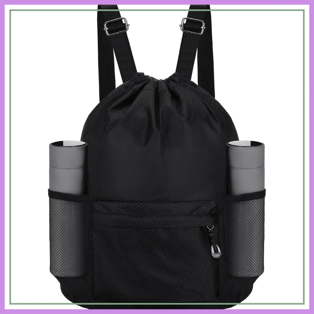 Waterproof Drawstring Bag, Lightweight Backpack with Water Bottle Holder & Pockets, Gym Sports Sackpack, Black
Waterproof Drawstring Bag, Lightweight Backpack with Water Bottle Holder & Pockets, Gym Sports Sackpack, Black