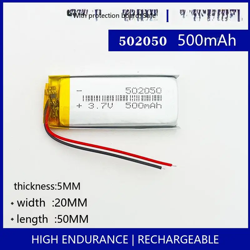 502050 500mAh 3.7V Rechargeable Li Polymer Battery Lithium Ion Cell MP4 GPS BT Device DIY Project
502050 500mAh 3.7V Rechargeable Li Polymer Battery Lithium Ion Cell MP4 GPS BT Device DIY Project