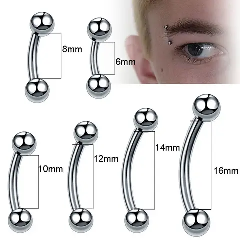 10Pcs/lot Titanium Eyebrow Piercings Banana Earring External Thread 16G Curved Barbell Tragus Ear Cartilage Pircing Jewelry