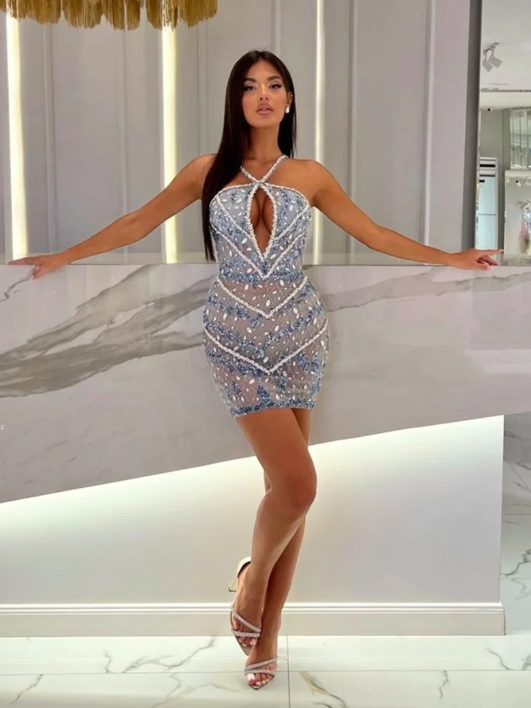 Summer Beaded Sequin Bodycon Mini Dress with Keyhole Neckline and Criss-Cross Straps – Sexy Halter Evening Dress for Women
Summer Beaded Sequin Bodycon Mini Dress with Keyhole Neckline and Criss-Cross Straps – Sexy Halter Evening Dress for Women