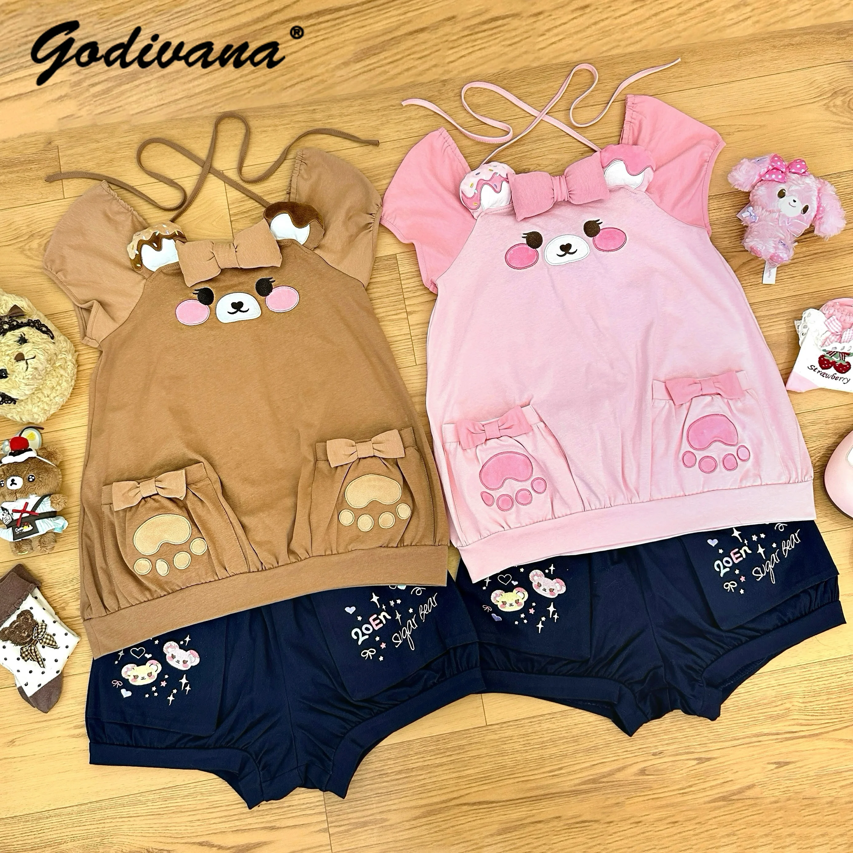 Original New Summer Girl Daughters Cute Cartoon Bear Fun Short Sleeve T-shirt Soft Kawaii Top Bud Shorts Women's 2 Piece Suits
Original New Summer Girl Daughters Cute Cartoon Bear Fun Short Sleeve T-shirt Soft Kawaii Top Bud Shorts Women's 2 Piece Suits