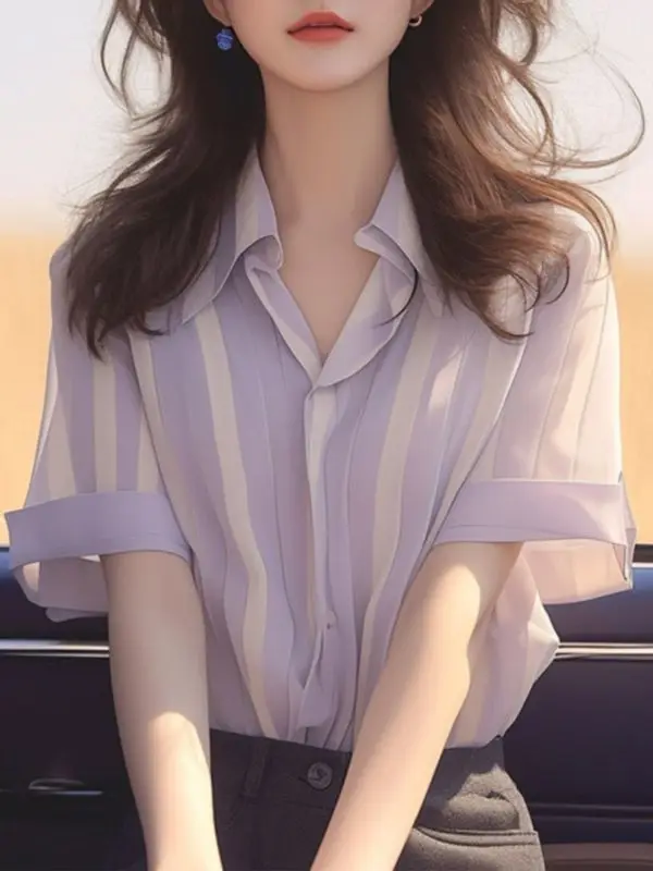 French-style Purple Polo Collar Short Sleeve Blouse Women's Summer New Fashion Versatile Chic
French-style Purple Polo Collar Short Sleeve Blouse Women's Summer New Fashion Versatile Chic