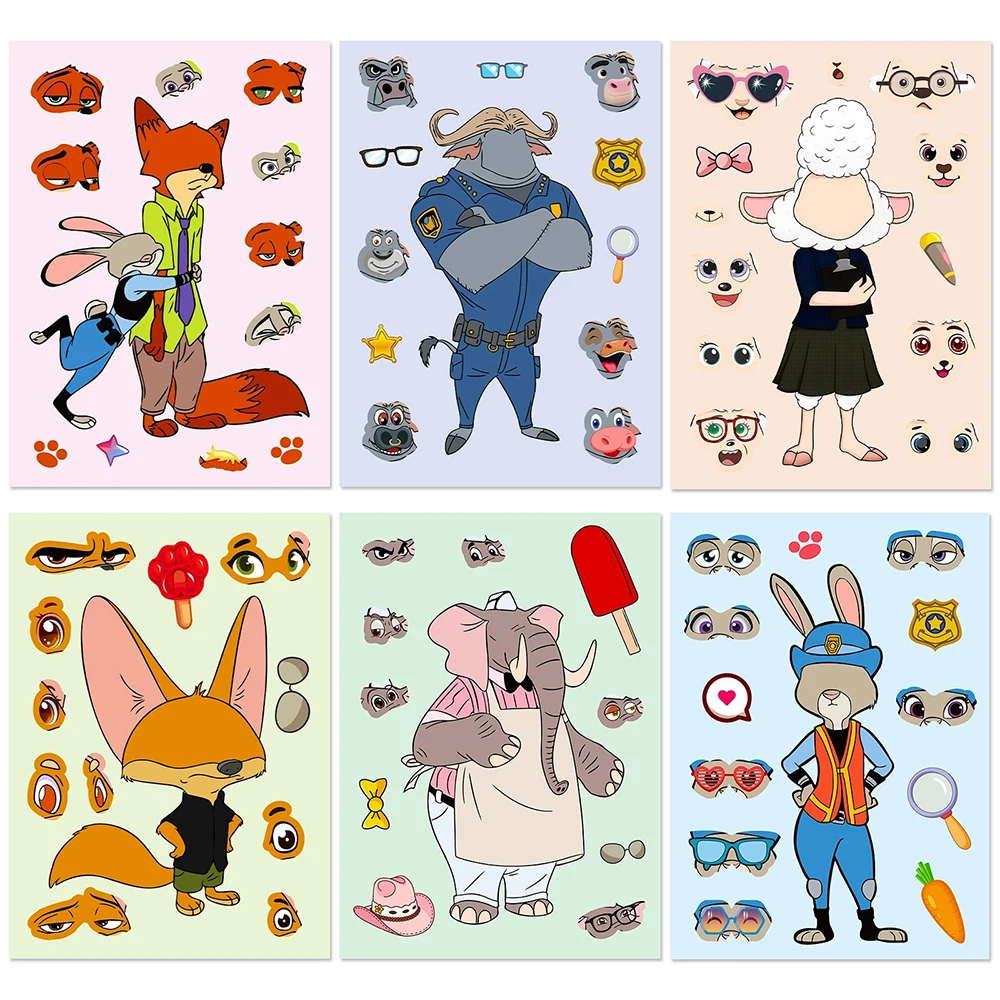 6/12sheets Make a Face Disney Cute Zootopia Puzzle Stickers Kawaii Cartoon Anime Animal Assemble Jigsaw Educational Toys Decals
6/12sheets Make a Face Disney Cute Zootopia Puzzle Stickers Kawaii Cartoon Anime Animal Assemble Jigsaw Educational Toys Decals