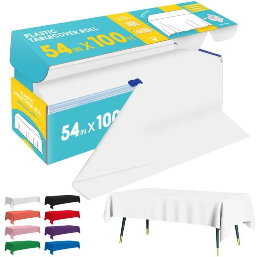 White Plastic Table Cover Roll - 54IN x 100FT, Table Cloth for Rectangle Table with Slide Cutter, Plastic Table Cloth Disposabl
White Plastic Table Cover Roll - 54IN x 100FT, Table Cloth for Rectangle Table with Slide Cutter, Plastic Table Cloth Disposabl