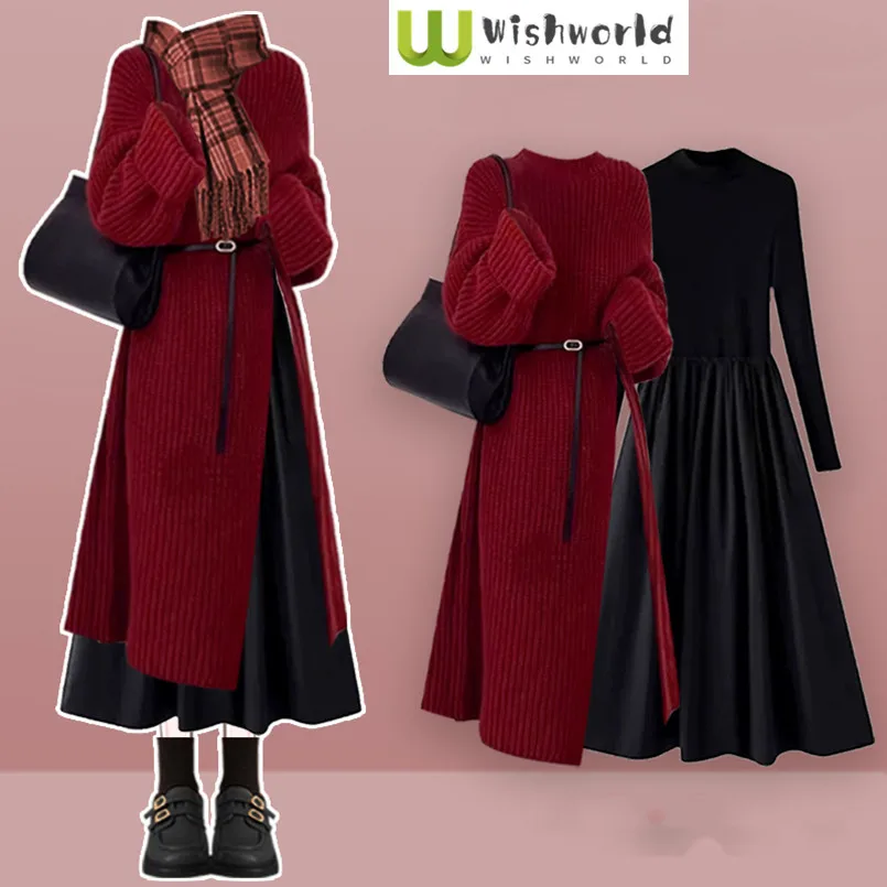 Spring and Autumn Korean Version Red Long Pullover Knitted Sweater+casual Age Reducing Dress Two-piece Set
Spring and Autumn Korean Version Red Long Pullover Knitted Sweater+casual Age Reducing Dress Two-piece Set