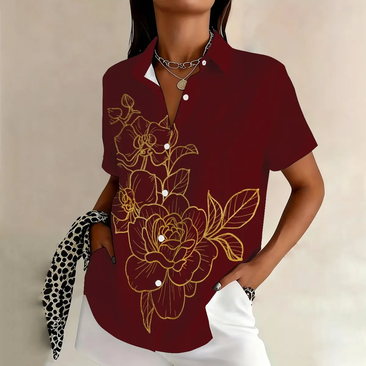 Summer women's plus-size short-sleeve shirt,lined floral pattern,retro and understated,versatile for daily outings and commuting
Summer women's plus-size short-sleeve shirt,lined floral pattern,retro and understated,versatile for daily outings and commuting