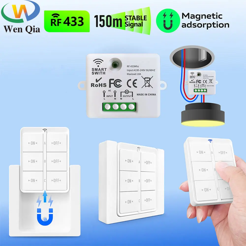 Wireless Smart Light Switch 433Mhz RF 86 Wall Panel Switch with Remote Control Mini Relay Receiver 220V Home Led Light Lamp Fan
Wireless Smart Light Switch 433Mhz RF 86 Wall Panel Switch with Remote Control Mini Relay Receiver 220V Home Led Light Lamp Fan