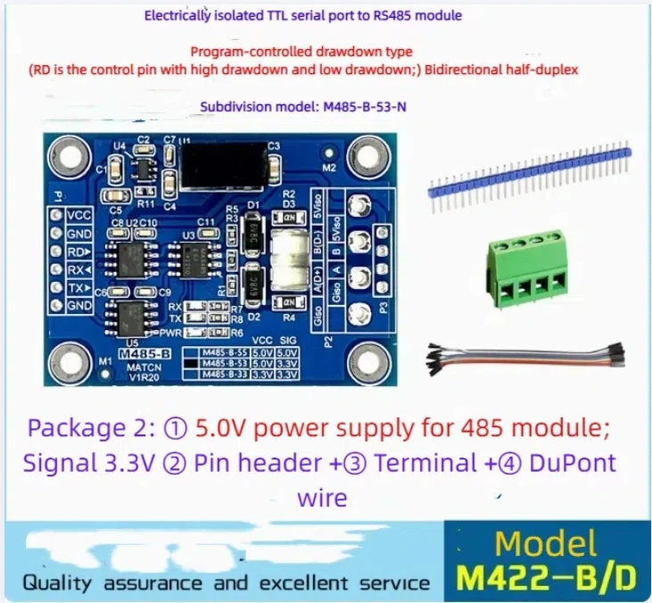 The electrically isolated TTL to RS485 module is suitable for industrial high speed 2.5Mbps bidirectional half-duplex 5V/3.3V
The electrically isolated TTL to RS485 module is suitable for industrial high speed 2.5Mbps bidirectional half-duplex 5V/3.3V