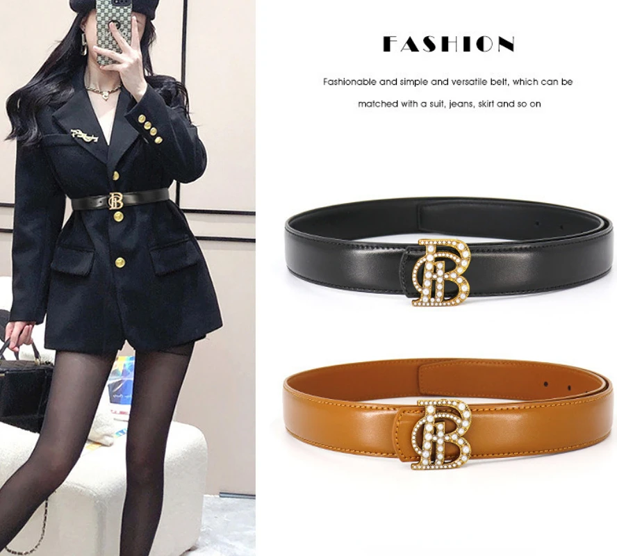 New Women's Belts Pearl Alloy Smooth Buckle Women's Belt with Coat Jeans genuine leather Belt Designer High Quality Waistband
New Women's Belts Pearl Alloy Smooth Buckle Women's Belt with Coat Jeans genuine leather Belt Designer High Quality Waistband