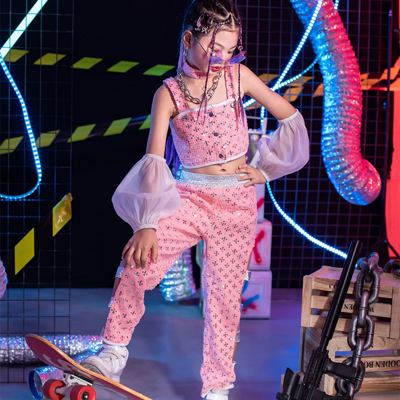 Girls Kpop Outfit Pink Sequins Street Dance Costume Summer Streetwear Hip Hop Dancing Clothes Children Festival Clothes YS4756
Girls Kpop Outfit Pink Sequins Street Dance Costume Summer Streetwear Hip Hop Dancing Clothes Children Festival Clothes YS4756