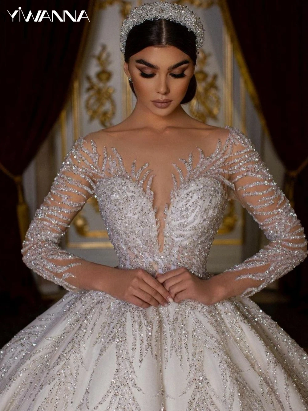 Classic O-neck Long Sleeve Wedding Dress Sparkly Sequins Bride Robe Luxury Ball Gown Long Bridal Gown Robe De Mariée
Classic O-neck Long Sleeve Wedding Dress Sparkly Sequins Bride Robe Luxury Ball Gown Long Bridal Gown Robe De Mariée