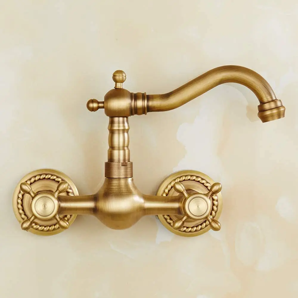 Antique Brass Wall Mounted Bathroom Sink Faucet, 360° Rotating Double Handle Hot Cold Mixer Tap Nzh50
Antique Brass Wall Mounted Bathroom Sink Faucet, 360° Rotating Double Handle Hot Cold Mixer Tap Nzh50