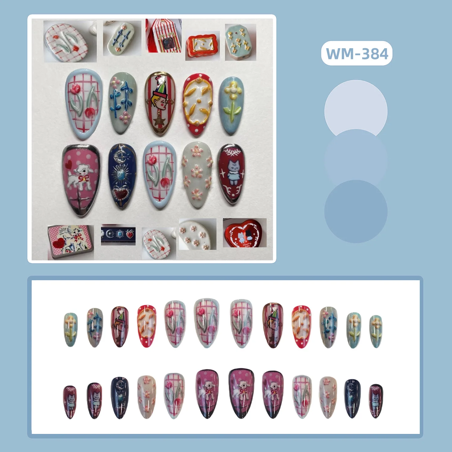 24pcs 3D Embossed Press On Nails Shape Cute Cartoon Clown Lamb Cat Floral Tulip Design False Nails Short Almond Fake Nail
24pcs 3D Embossed Press On Nails Shape Cute Cartoon Clown Lamb Cat Floral Tulip Design False Nails Short Almond Fake Nail