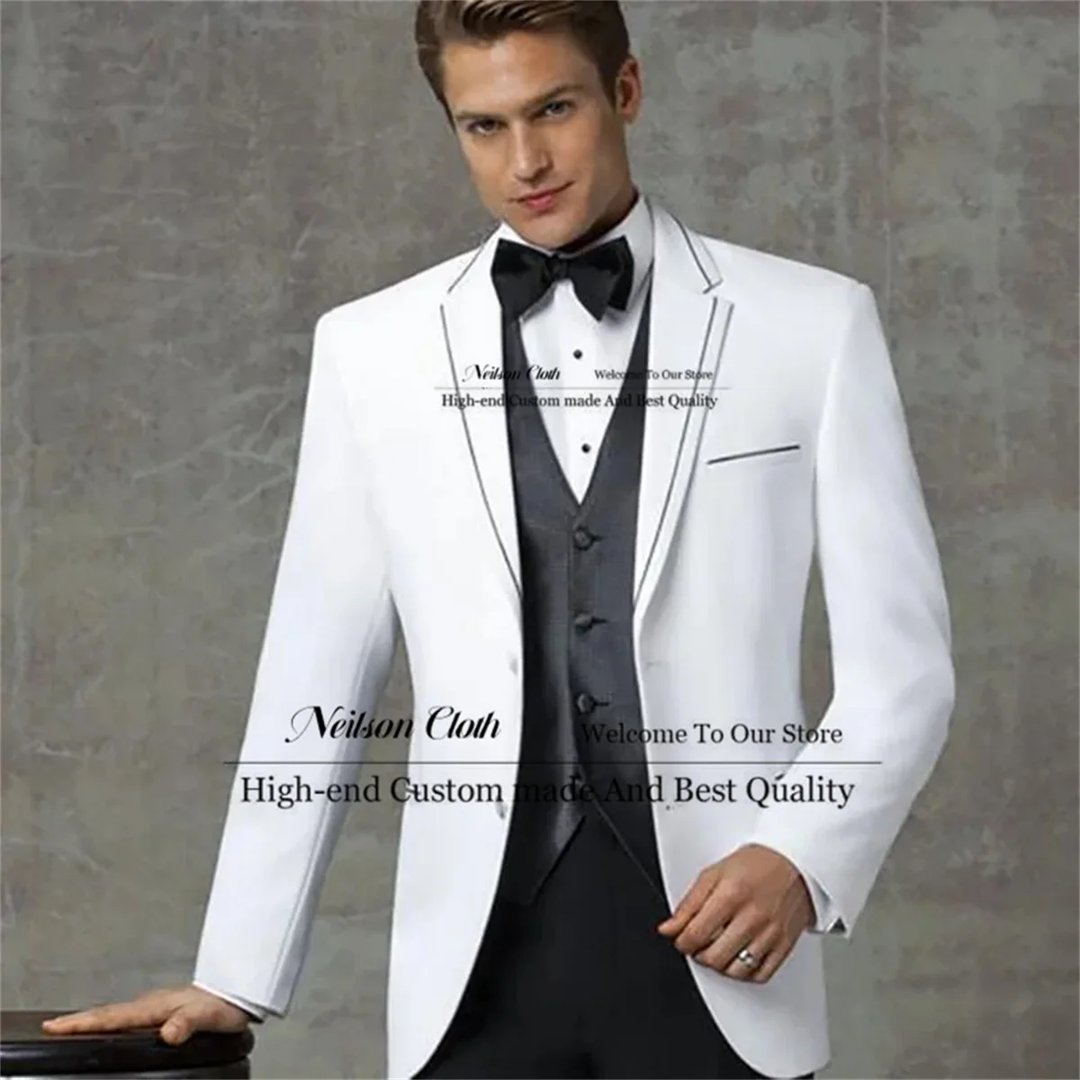 Formal Notched Lapel Male Prom Blazers 3 Pieces Sets White Coat Groom Wedding Tuxedos For Men Slim Fit Business Costume Homme
Formal Notched Lapel Male Prom Blazers 3 Pieces Sets White Coat Groom Wedding Tuxedos For Men Slim Fit Business Costume Homme