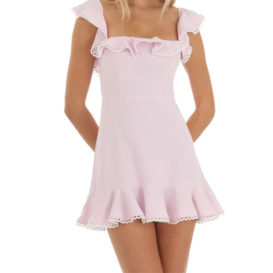Women Summer Ruffle Mini Dress Chic Solid Color Backless Fly Sleeve Square Neck Short Party Dress for Cocktail Beach Club
Women Summer Ruffle Mini Dress Chic Solid Color Backless Fly Sleeve Square Neck Short Party Dress for Cocktail Beach Club