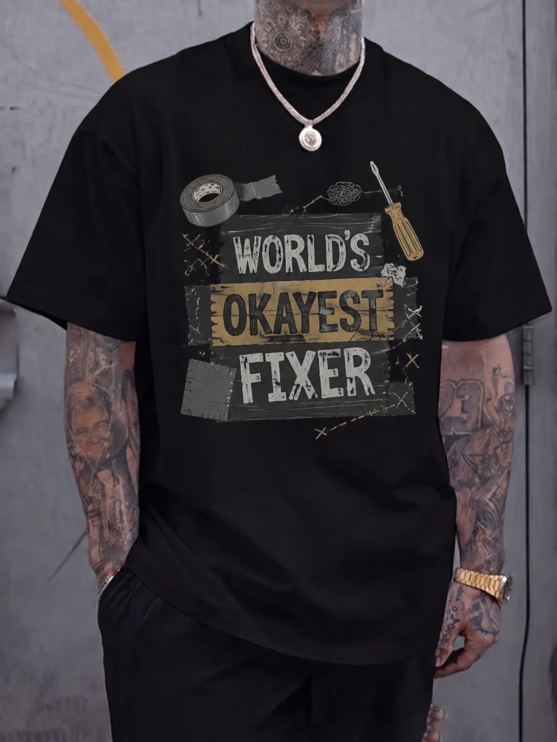 Men Graphic T-Shirt Short Sleeve Loose Fit 50% Cotton 50% Polyester Fabric World’s Okayest Fixer Print Summer Casual for Daily
Men Graphic T-Shirt Short Sleeve Loose Fit 50% Cotton 50% Polyester Fabric World’s Okayest Fixer Print Summer Casual for Daily