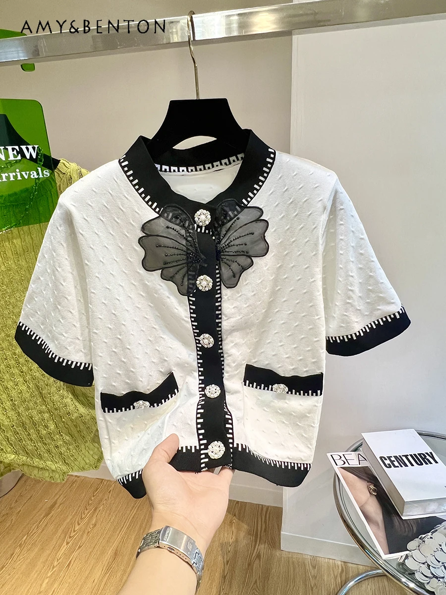 Summer New High-Grade French Temperament Color Matching Short-Sleeved Sweater Women Fashion All-Match Loose Slim Graceful Tops
Summer New High-Grade French Temperament Color Matching Short-Sleeved Sweater Women Fashion All-Match Loose Slim Graceful Tops