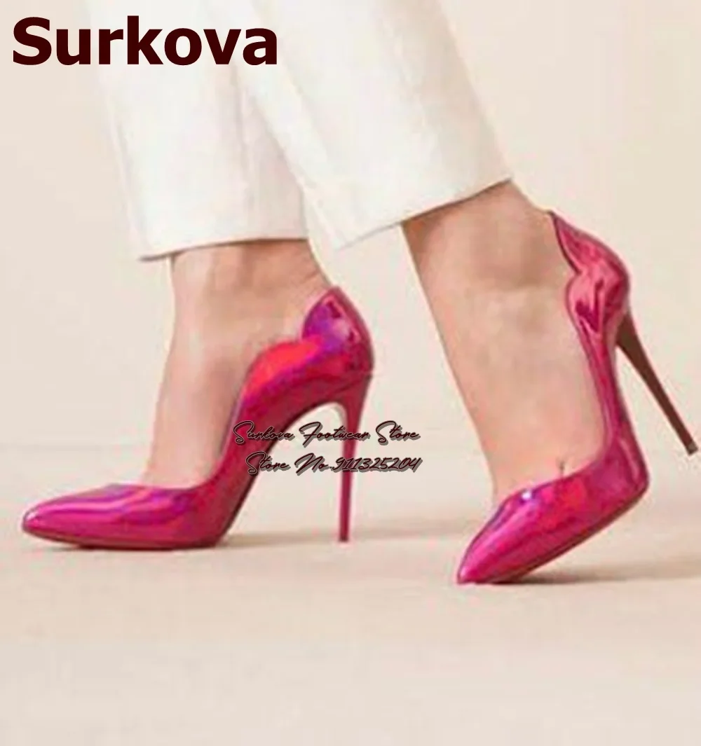 Surkova Gold Hologram Iridescent Mirror Leather Shallow Pumps 12cm Thin High Heel Pointed Toe Slip-on Dress Shoes Red Pink Blue
Surkova Gold Hologram Iridescent Mirror Leather Shallow Pumps 12cm Thin High Heel Pointed Toe Slip-on Dress Shoes Red Pink Blue