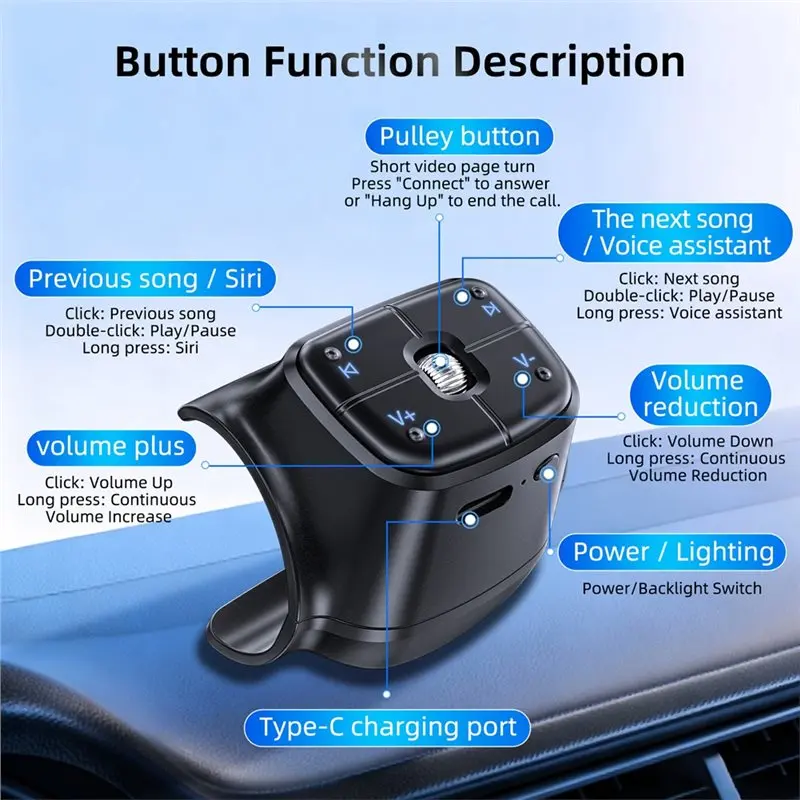 Hot-Driving Assistant Button Bluetooth 5.4 Car Wireless Remote Control Steering Wheel Radio Controller Multimedia Functionality
Hot-Driving Assistant Button Bluetooth 5.4 Car Wireless Remote Control Steering Wheel Radio Controller Multimedia Functionality